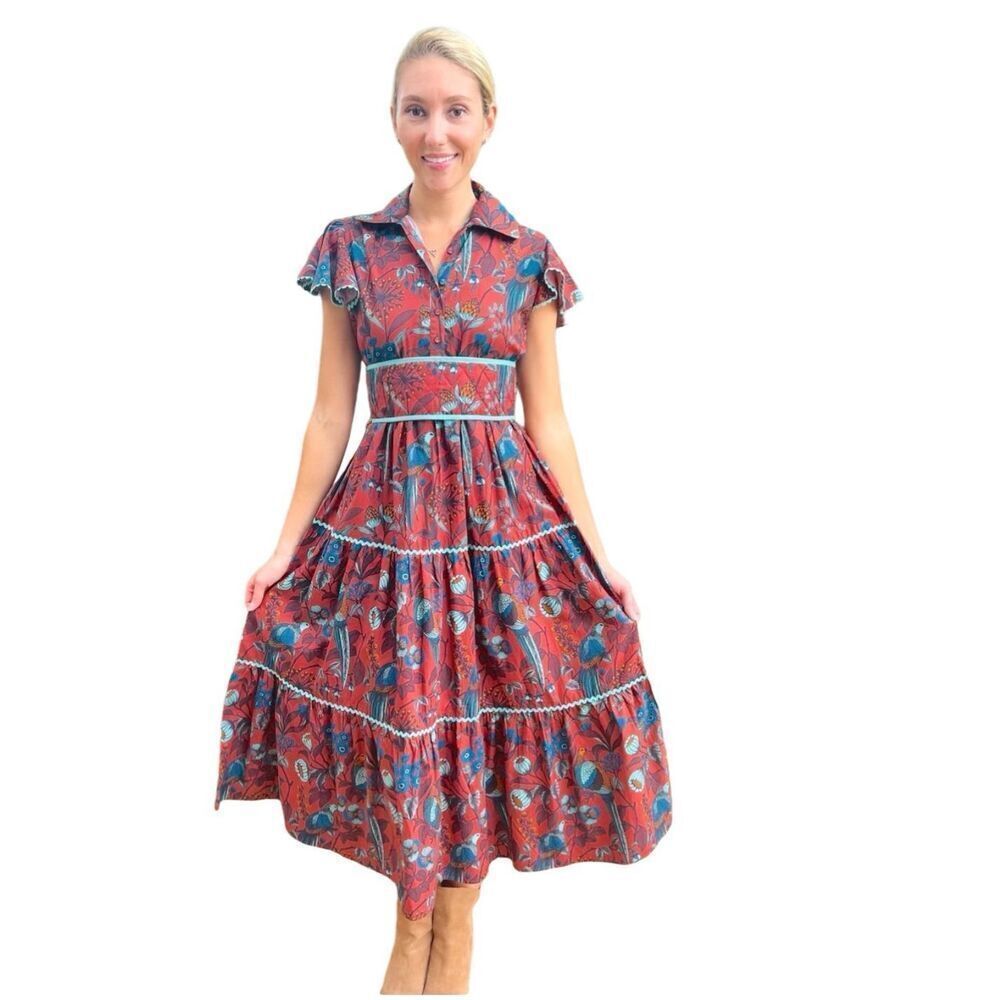ISLA PAYAL Boston Maxi Dress in Rust Floral Print Size Large $158